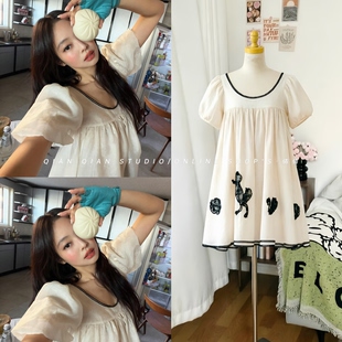 Jennie金智妮同款初恋小白裙2026春夏韩系娃娃领甜美泡泡袖连衣裙