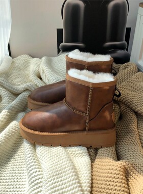 东北户外厚底雪地靴防水防滑女皮毛一体2025新款冬季加绒加厚白色