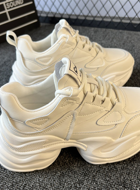 炸街厚底老爹鞋女2024春季新款小个子增高女鞋百搭休闲运动鞋白色