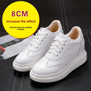 2025春季真皮小白鞋女内增高德训鞋8-10cm小个子厚底休闲运动板鞋
