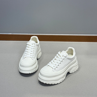 女厚底增高小个子休闲鞋 欧洲站女鞋 2025早春新款 真皮松糕鞋 小白鞋