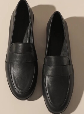 真牛皮乐福鞋女平底春秋新款黑色软底单鞋工作鞋百搭英伦风小皮鞋