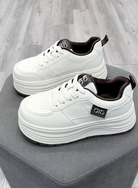 冰洁2025冬季新款女鞋真皮松糕厚底加绒保暖轻便运动休闲板鞋1253