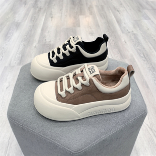 冰洁2024冬季新款女鞋真皮系带松糕底加绒保暖运动休闲板鞋562005