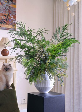 森系鲜切枝松树枝插花鲜花雪花松龙柏侧柏小米果天竺少女圣诞节