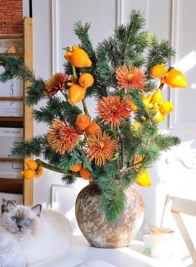 五代果+烟花菊+五针松枝插花新鲜采摘上海顺丰发货黄金果发财果