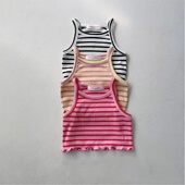 26夏装 潮 上衣洋气打底衫 女童条纹短背心女宝宝时髦吊带衫 儿童无袖