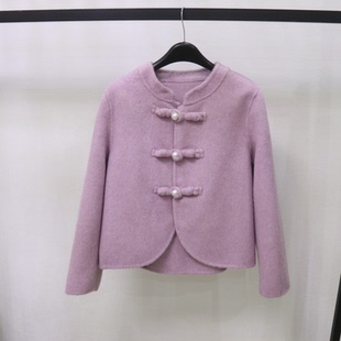 欧洲站设计感小众国风新中式盘扣羊毛呢外套女短款双面呢大衣女