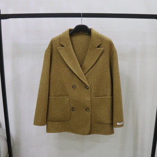 通勤长袖 2024新款 双面羊毛大衣女 纽扣毛呢外套冬季 纯色中长款