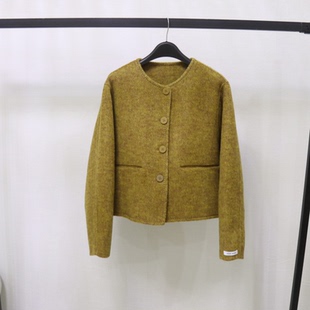 双面羊毛简约上衣 呢外套 美利奴羊毛秋冬女圆领纯色通勤短款