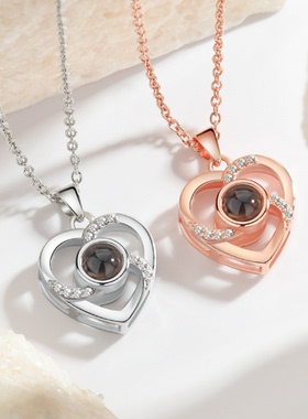 爱的记忆项链女银投影吊坠100种我爱你520情人节礼物送女友老婆