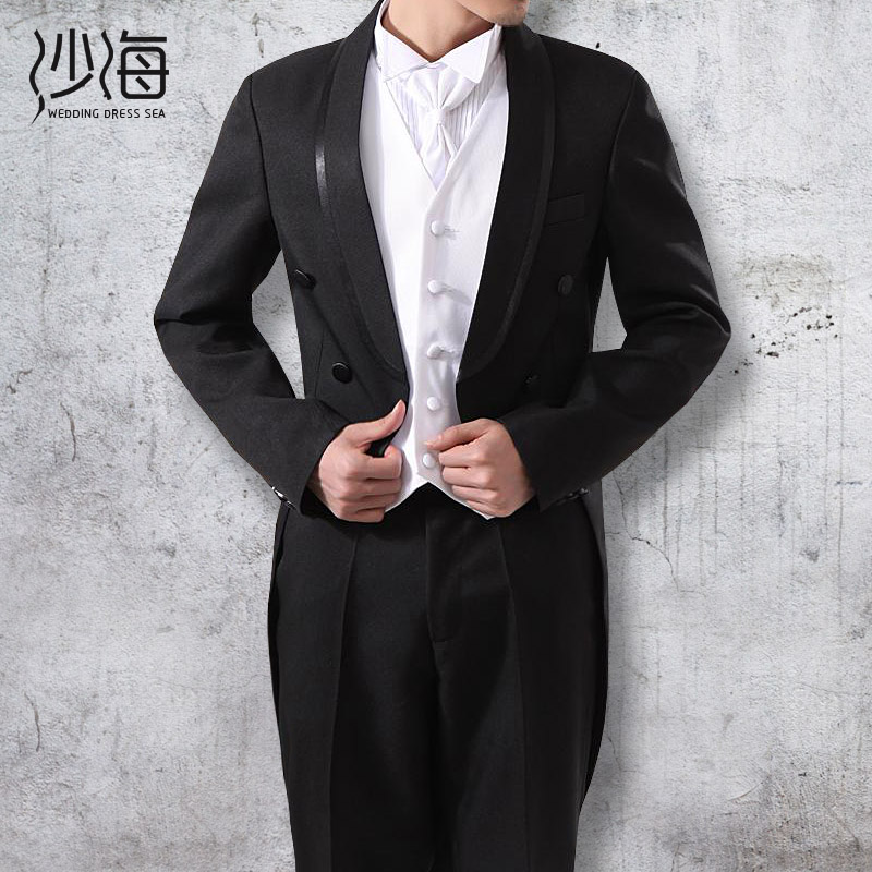 新款高档燕尾服男套装舞台演出套装结婚拍照宴会西装礼服修身韩版