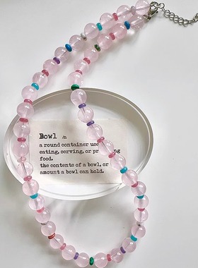 Margot手作粉色水晶项链甜美个性超仙百搭多巴胺锁骨链小众颈链