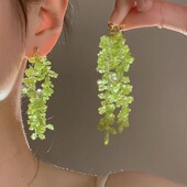 Margot手作甜美花朵长款 流苏耳夹圆脸显脸瘦耳环适合夏天 耳环