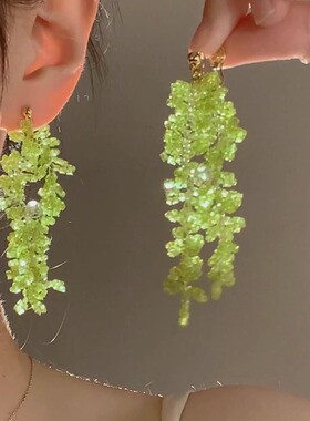 Margot手作甜美花朵长款流苏耳夹圆脸显脸瘦耳环适合夏天的耳环