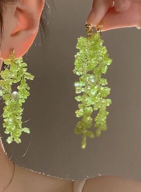 甜美花朵长款流苏耳夹