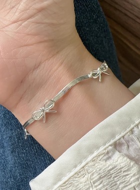 Margot手作极简925银蝴蝶结蛇骨链手链女轻奢小众精致高级感手饰