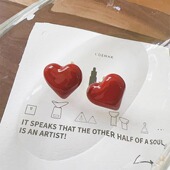 Margot手作复古气质无耳洞酒红爱心一体蚊香盘耳夹秋冬百搭耳环