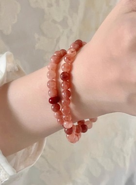 Margot手作新中式天然红玛瑙太阳石手串双层招财手链转运聚财手饰