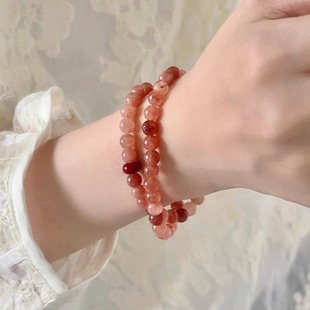 Margot手作新中式天然红玛瑙太阳石手串双层招财手链转运聚财手饰