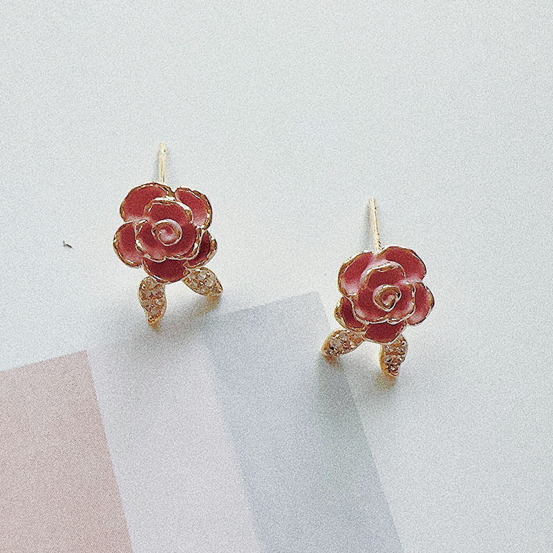 Margot手作粉色蔷薇唯美粉色耳环