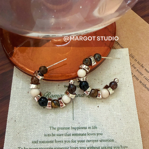 Margot手作复古串珠C型耳环女金属多色珠子小众个性设计感耳饰品