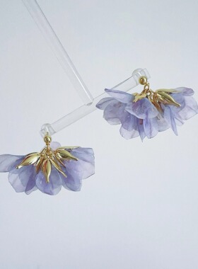 margot手作温柔风小众设计感耳环雪纺花朵耳钉无耳洞耳夹女耳饰品