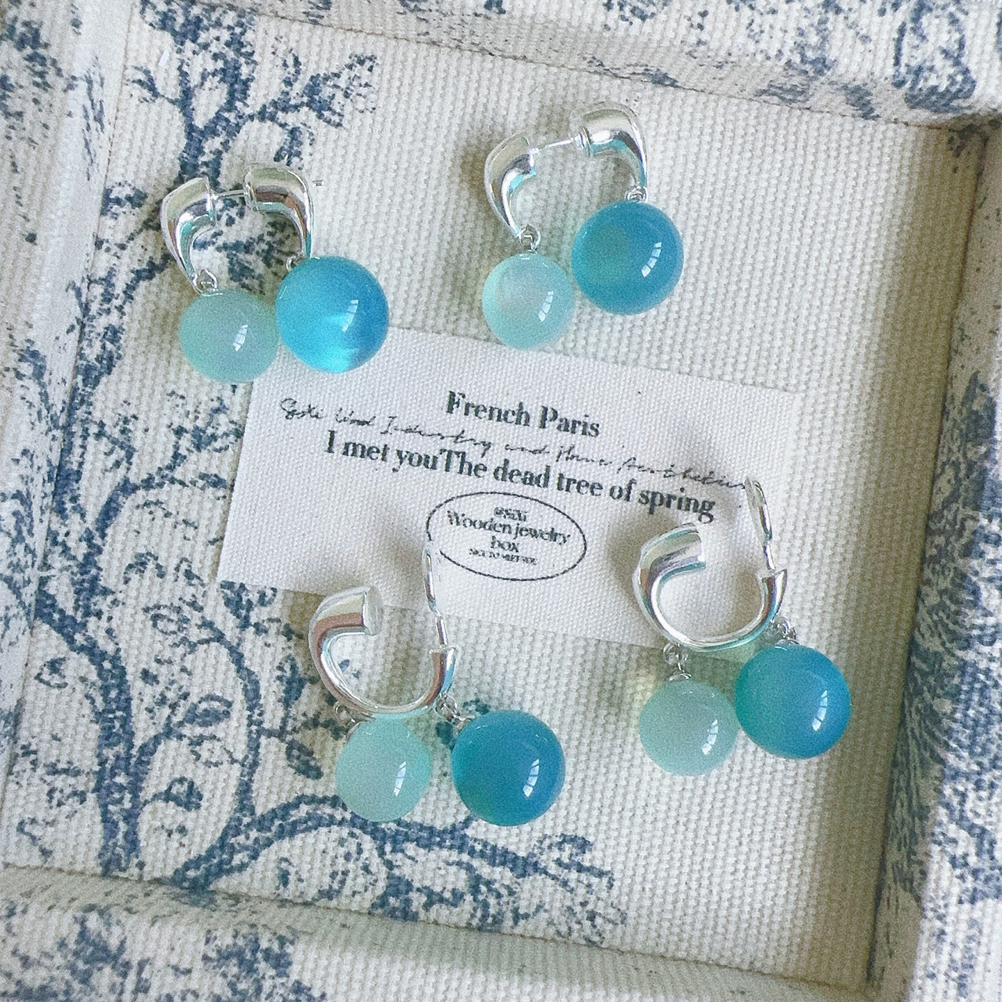 Margot手作夏日小清新透亮蓝珠耳环耳夹无耳洞女小众设计气质耳钉