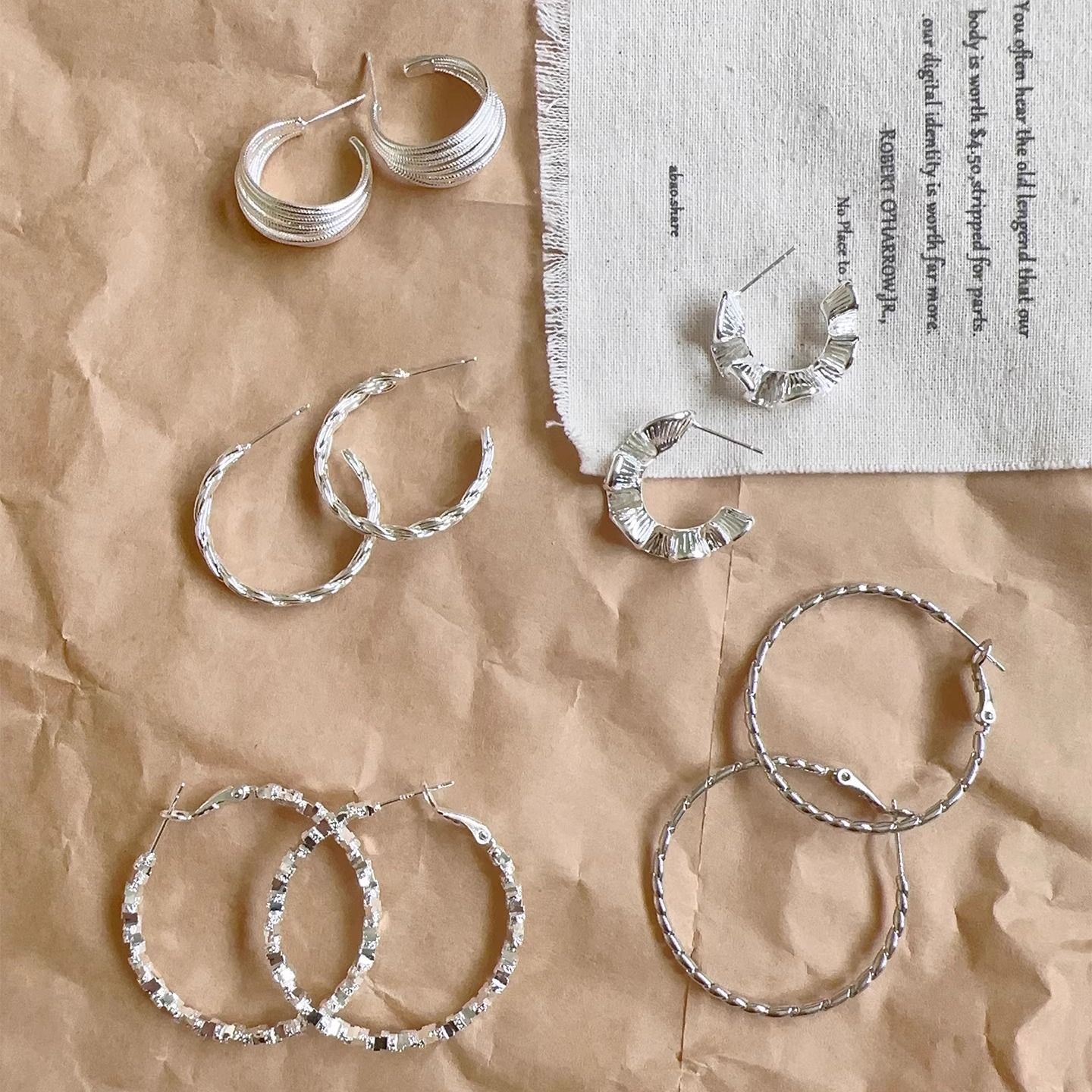 Margot手作银色冷淡风素圈耳环女小众设计高级感耳圈耳夹无耳洞