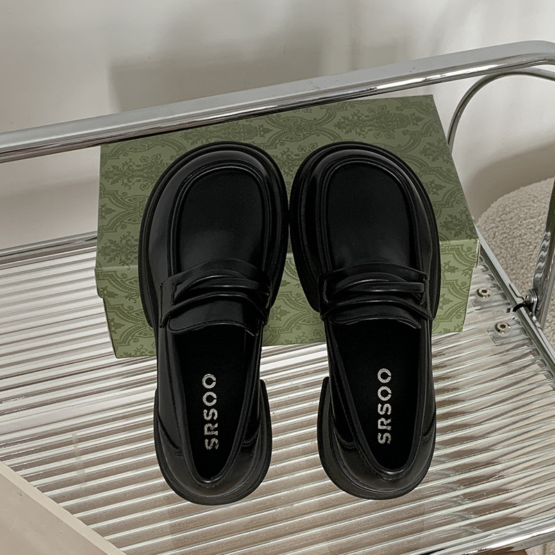 Round-Toe Versatile Retro Black Thick-Soled Leather Shoes for Women 2026 New Autumn French-Style Chunky Heel British-Style Loafers