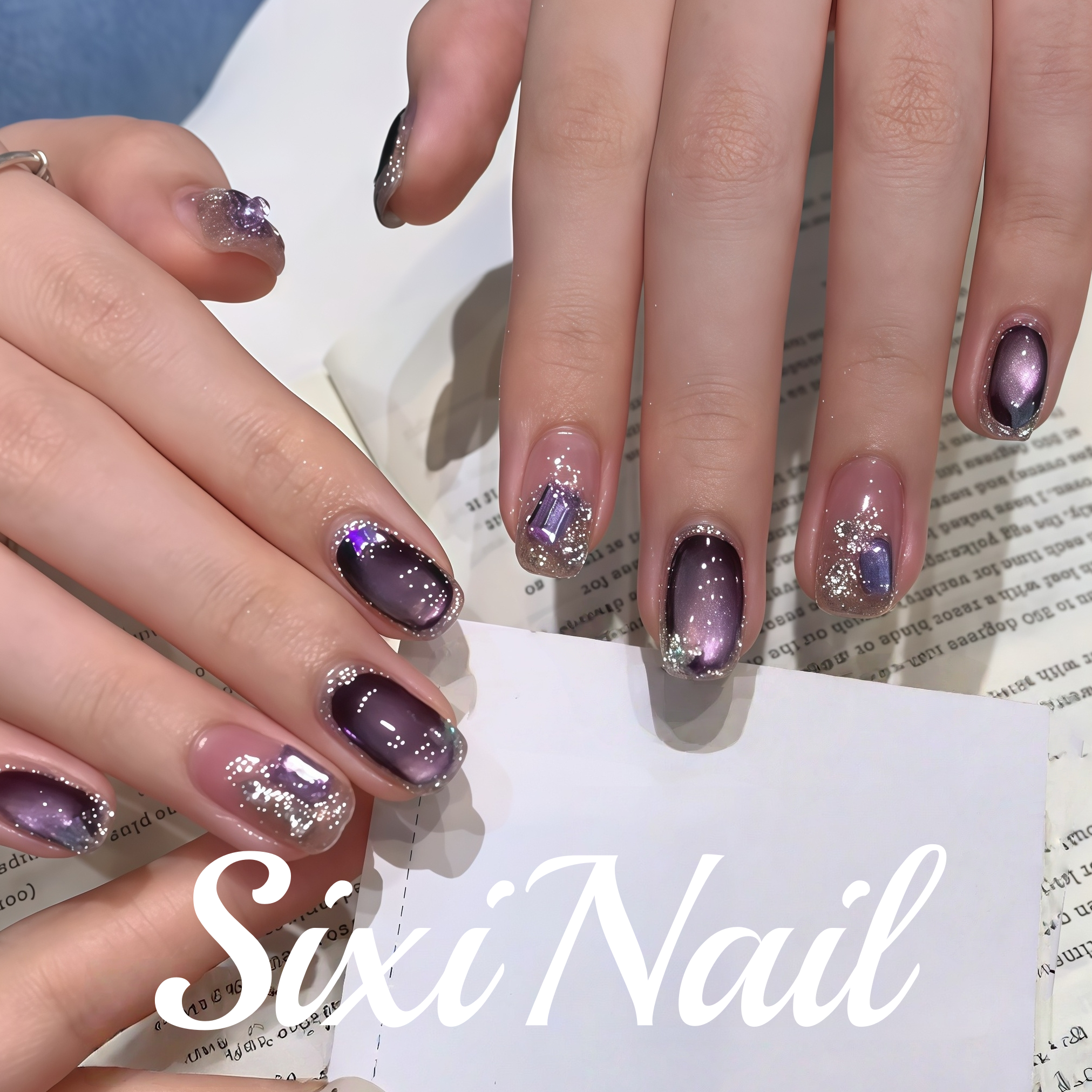 ins风爆闪紫猫眼纯手工穿戴甲短款高级感精致指甲美甲贴片假指甲,彩妆/香水/美妆工具,穿戴甲/甲片,淘宝优惠券,粉丝福利购,淘宝优惠卷