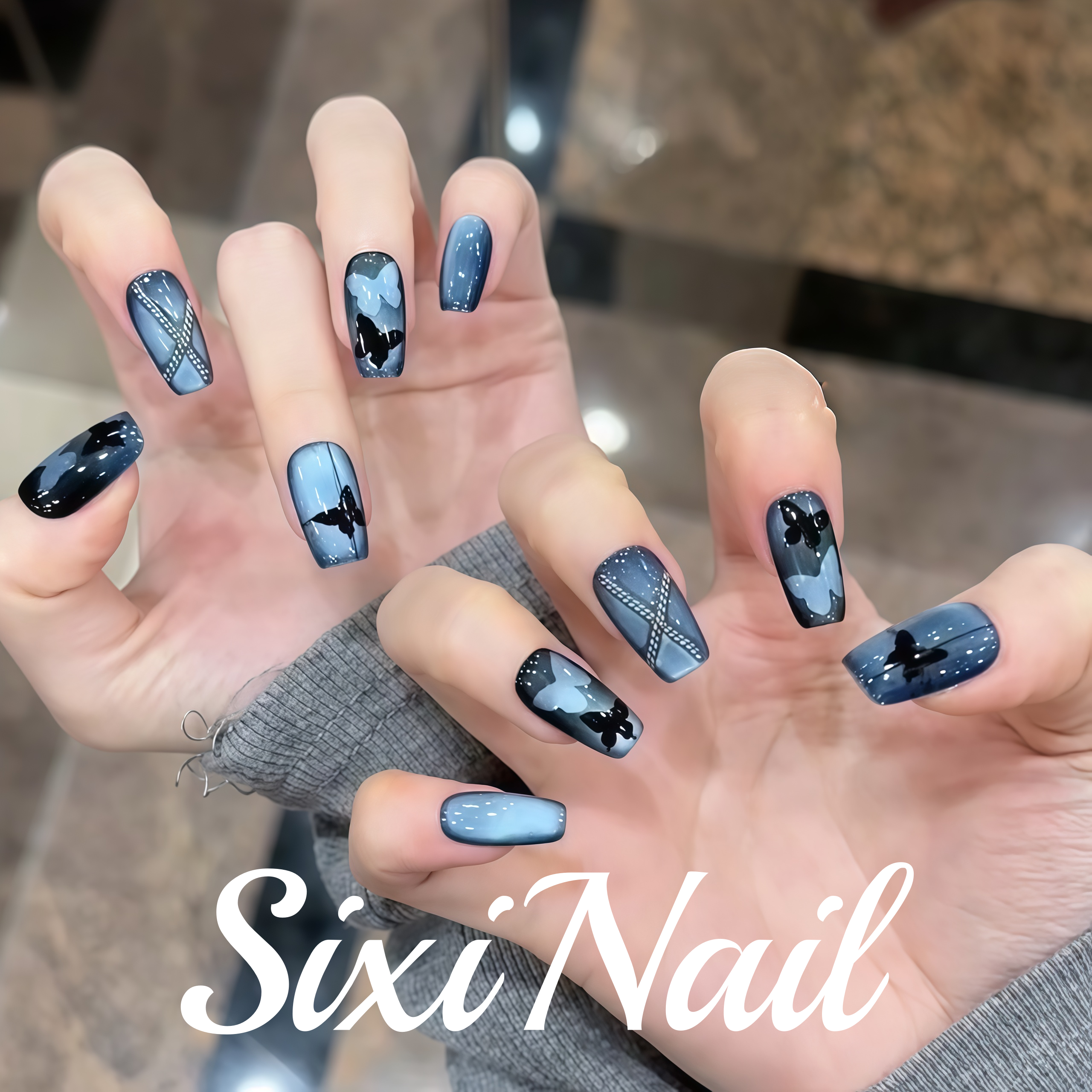 ins风蝴蝶猫眼纯手工穿戴甲高级感中长款显白指甲美甲贴片假指甲,彩妆/香水/美妆工具,穿戴甲/甲片,淘宝优惠券,粉丝福利购,淘宝优惠卷