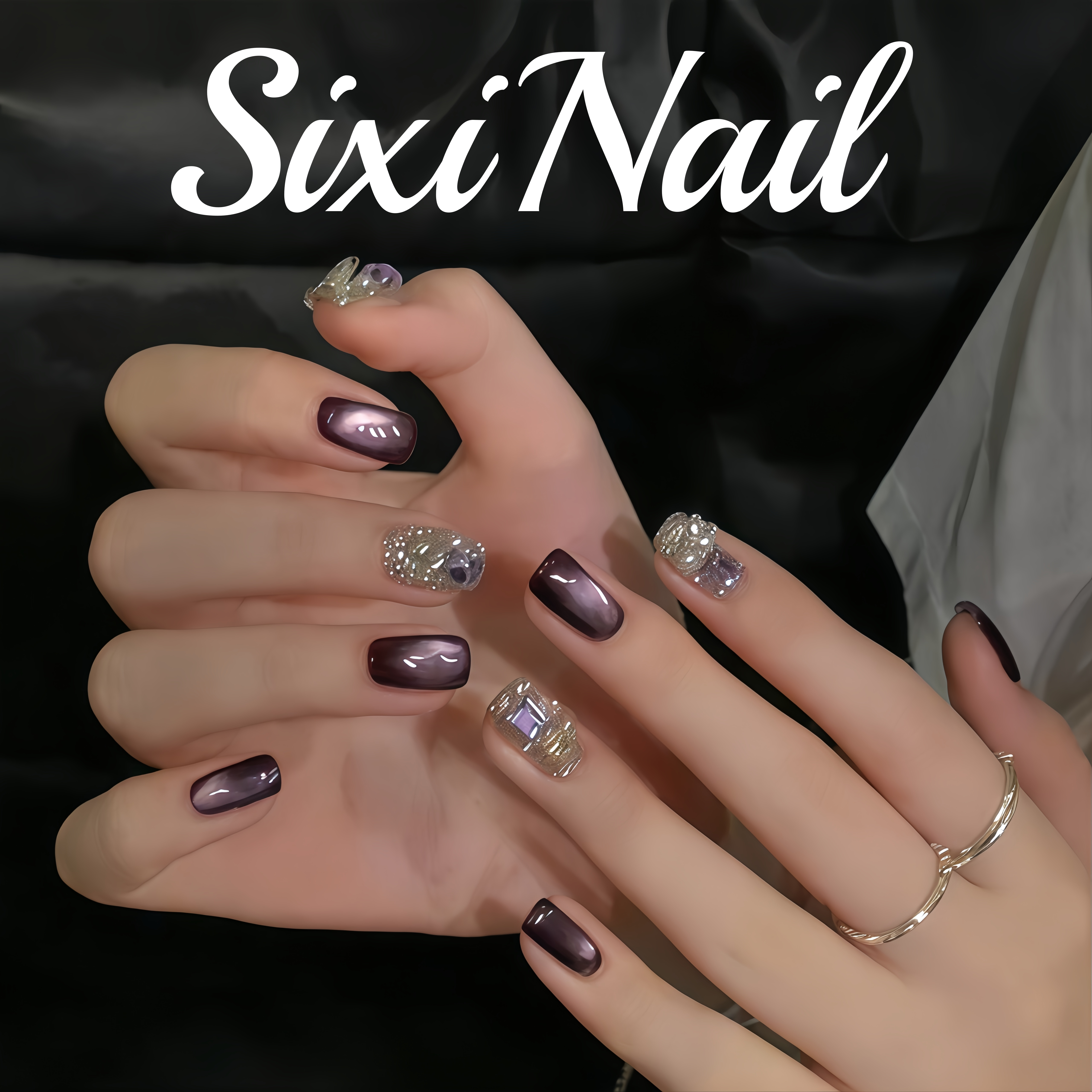 ins风玻璃珠猫眼纯手工穿戴甲氛围高级感显白指甲美甲贴片假指甲,彩妆/香水/美妆工具,穿戴甲/甲片,淘宝优惠券,粉丝福利购,淘宝优惠卷