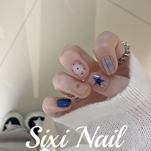 夏季 手绘星星纯手工穿戴甲ins风多巴胺高级感显白美甲贴片假指甲