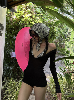 PEMPL 连体衣女春夏新款黑色半透针织长袖修身显瘦连体裤开衫出游