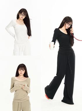 PEMPL 'Clean Fit' 经典V领极简显瘦T恤秋季新款修身弹力百搭上衣