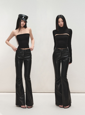 PEMPL 黑色亲肤弹力修身抹胸背心女长袖针织罩衫坎肩上衣时尚套装