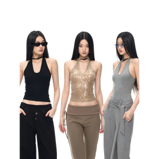 辣妹豹纹针织吊带背心女 基础款 PEMPL 可替换chocker三色弹力修身