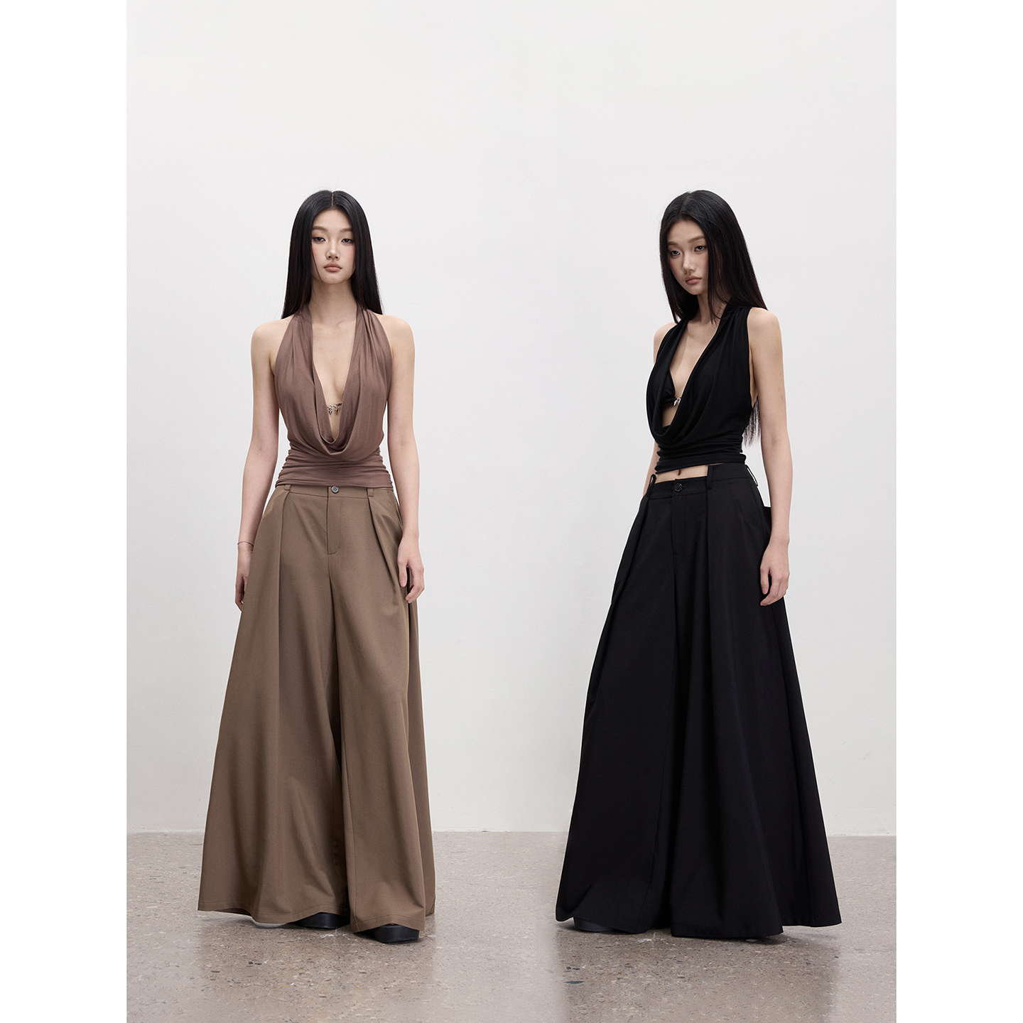 PEMPL·双色低腰阔腿西装裤高级感垂感腰头错位设计宽松休闲长裤