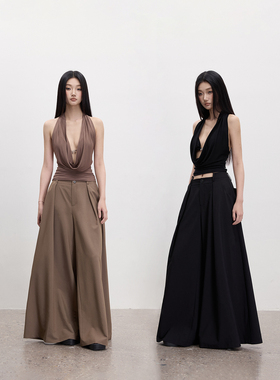 PEMPL·双色低腰阔腿西装裤高级感垂感腰头错位设计宽松休闲长裤