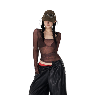 PEMPL·热带曼巴 微透大U领蛇纹打底衫收腰显瘦上衣春百搭长袖T恤