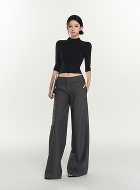 PEMPL气质女王 低腰毛边设计感职场女性西裤秋季新款宽松阔腿长裤