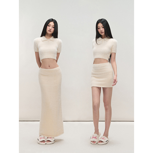 马海毛POLO领上衣女包臀长裙子半身裙针织套装 PEMPL 亲肤软糯修身