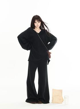 PEMPL 不费力出街 时尚套装女秋冬新款软糯V领针织衫休闲裤两件套