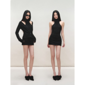 毛织弹力背心纽扣针织开衫 PEMPL·绞花设计高领修身 无袖 毛呢半裙