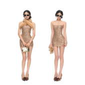 亮片包臀短裙毛条可拆卸无袖 PEMPL ·圣诞新年战袍弹力修身 连衣裙