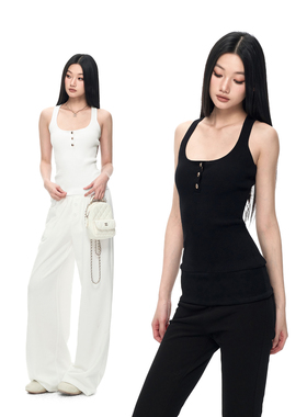 PEMPL 亲肤弹力修身辣妹U领高密度针织吊带背心女金属扣打底上衣