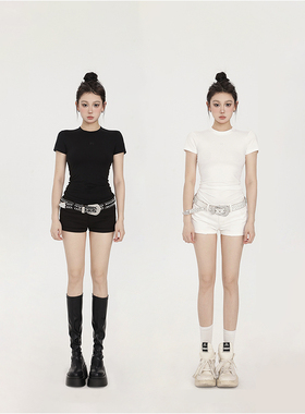 PEMPL休闲裤女夏季新款黑白轻亚低腰超短裤y2k百搭显瘦短裤热裤潮