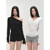 PEMPL 三穿设计感荡领斜肩一字肩上衣 天丝针织衫 柔软弹力修身 长袖