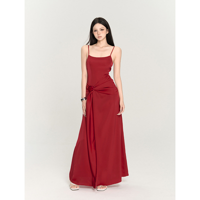 长裙修身显瘦红色新款夏季